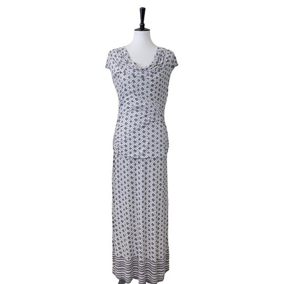 Max Studio Women's Gray White Maxi Skirt Drape Neck Shirred Top Set Size M/L - Picture 1 of 10